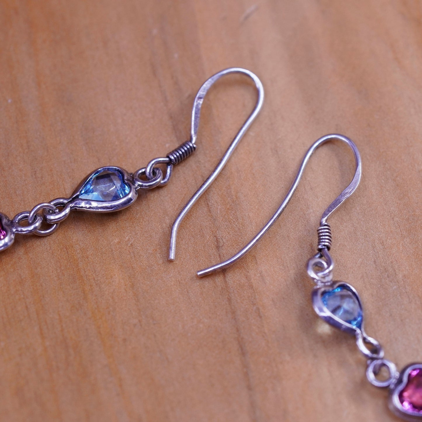 Vintage Sterling silver handmade earrings, 925 heart cz drops