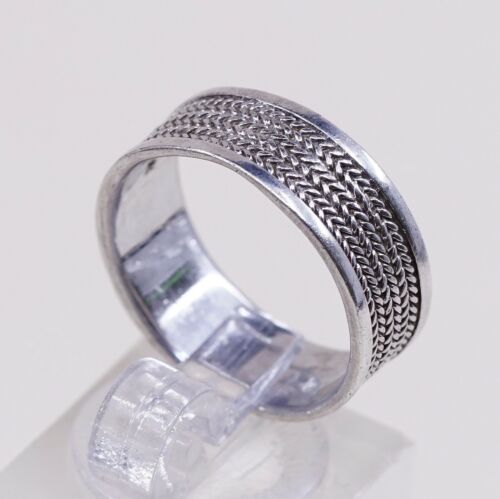 Sz 7.25, Vtg Sterling Silver Handmade Ring Mexico 925 Band w Braided Cable