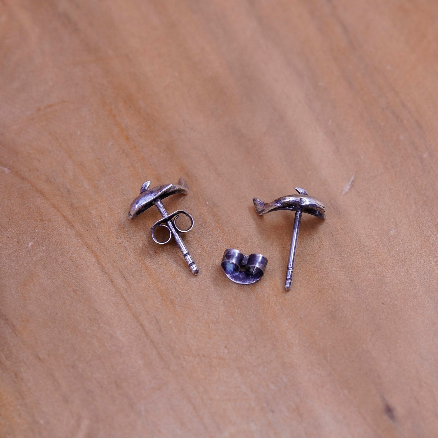 Vintage Sterling silver handmade earrings, 925 dolphin studs