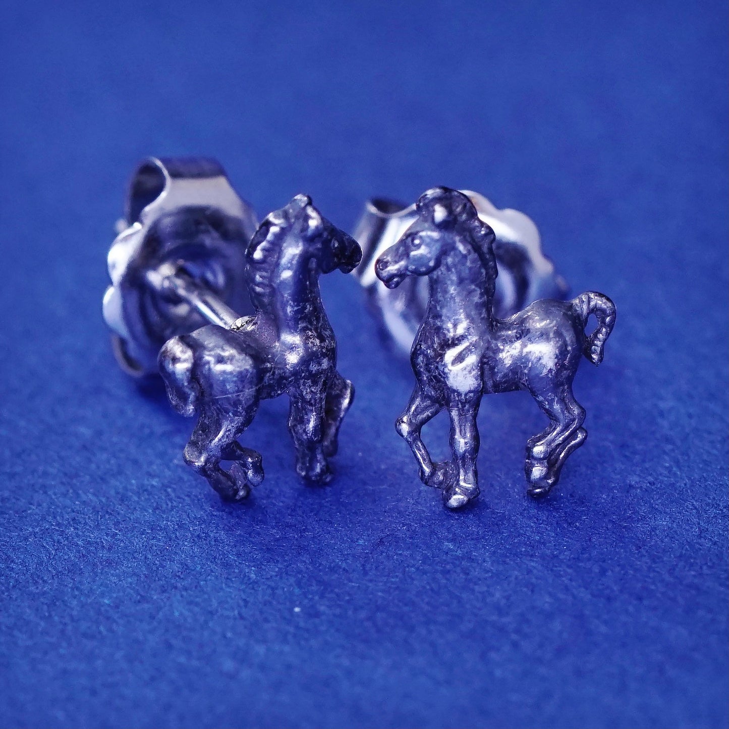 Vintage Sterling silver handmade studs, 925 horse earrings