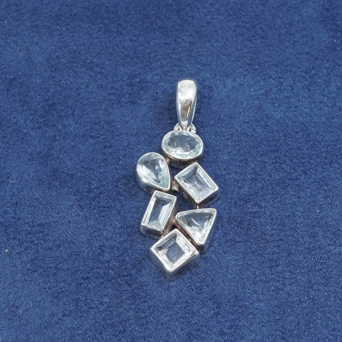 vtg Sterling silver handmade pendant, 925 w/ sapphire, stamped 925