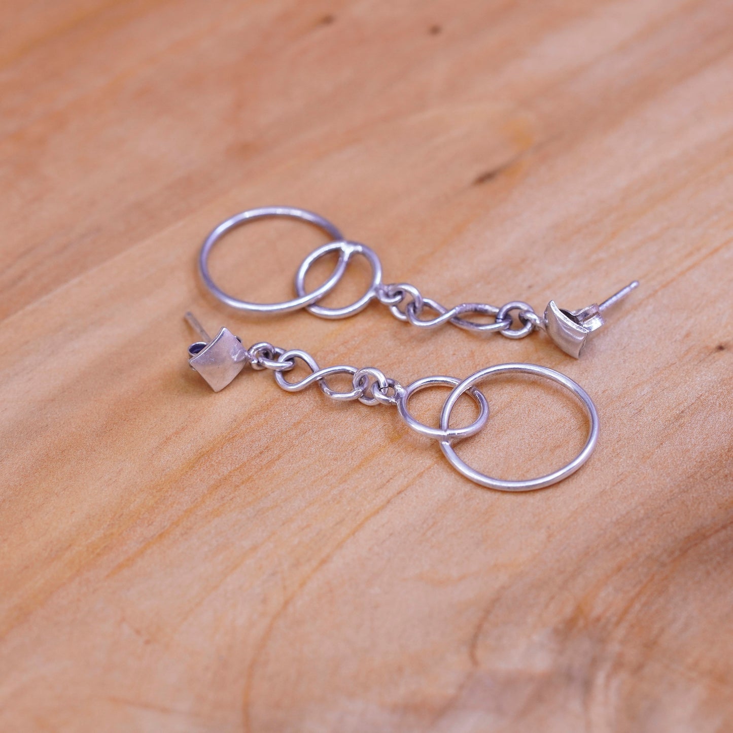 Vintage Sterling silver handmade earrings, 925 entwined circles dangle