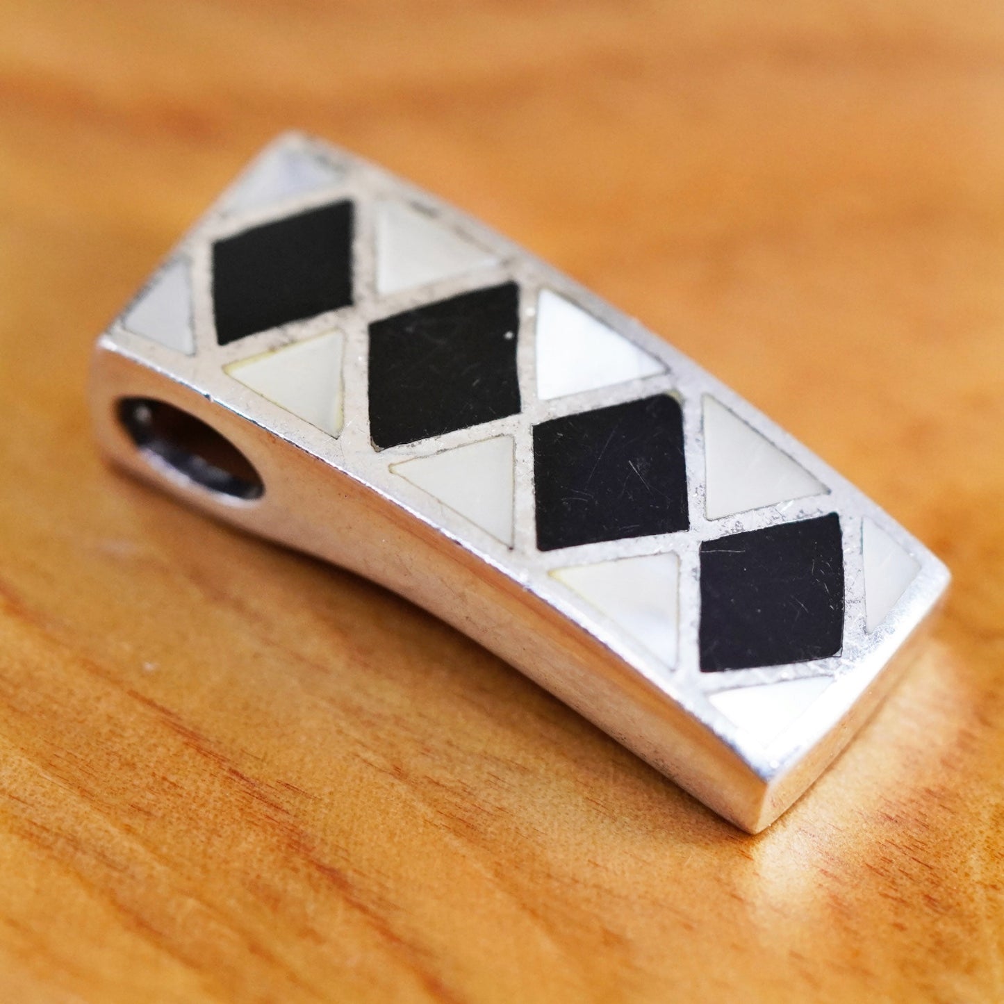 Sterling 925 silver pendant with diamond Shaped obsidian and mother of pearl