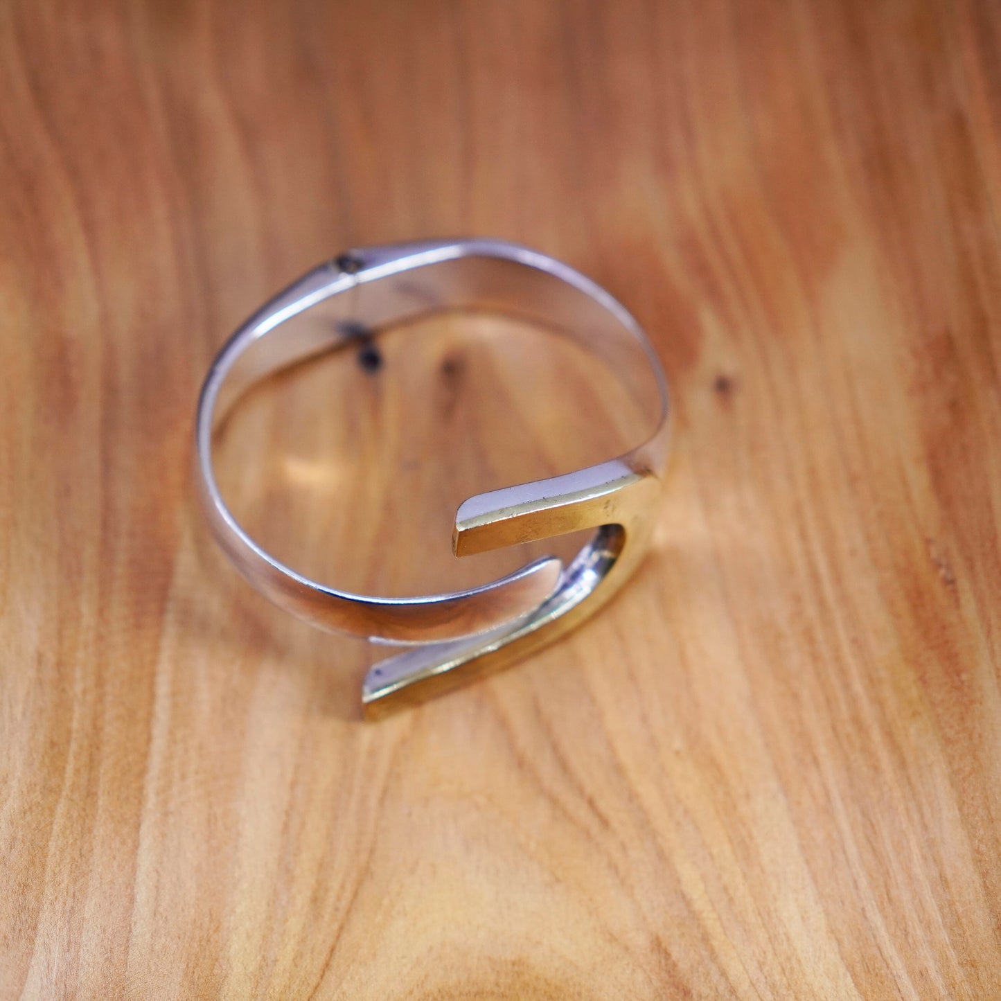 6.5”, Vintage two tone Sterling silver handmade bracelet, 925 wrap bangle