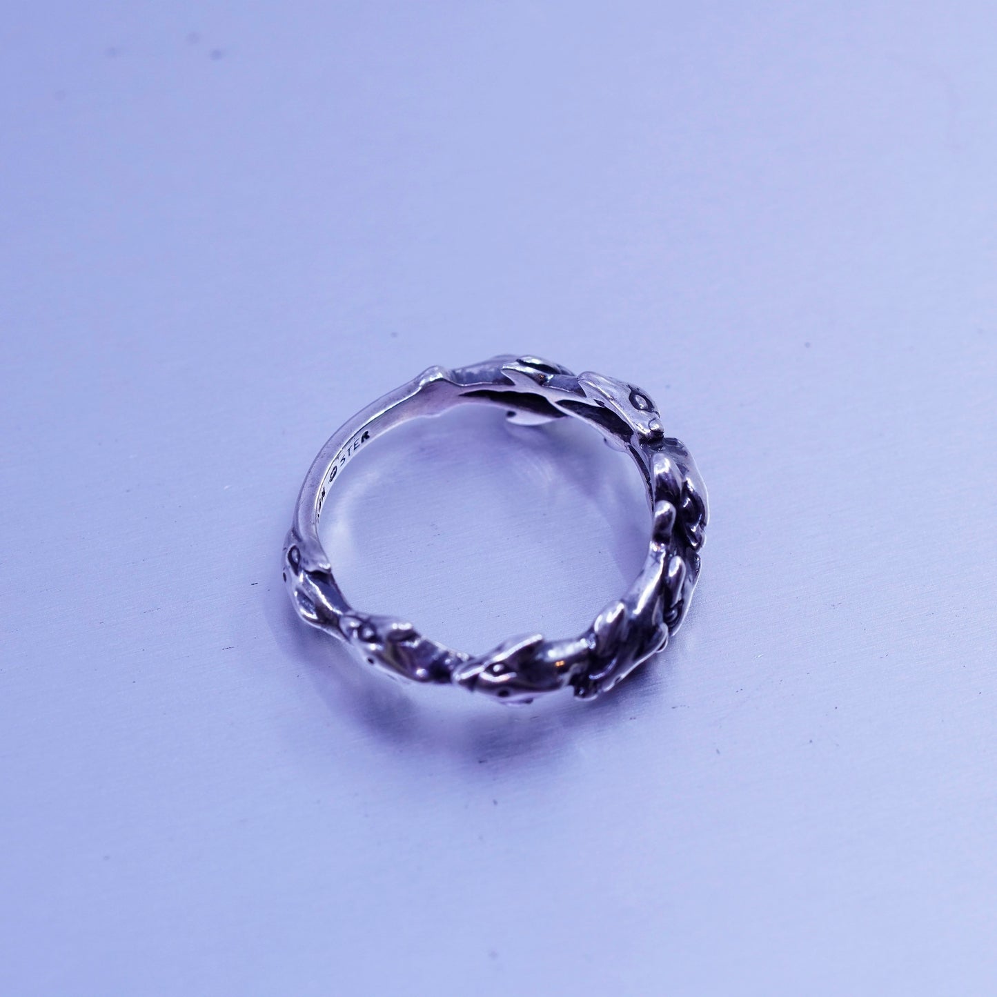 Size 6.25, vintage KBN modern Sterling 925 silver handmade dolphin ring