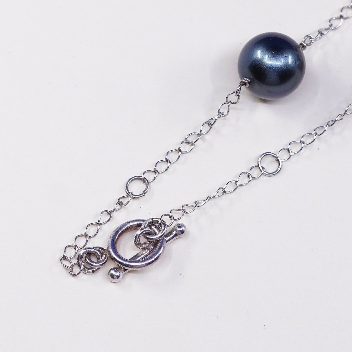 16", vtg Sterling silver handmade circle necklace, 925 w/ pearl beads
