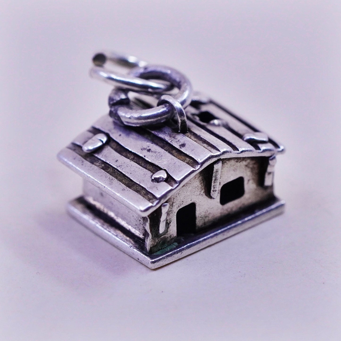 Vintage sterling silver handmade house pendant, 925 charm