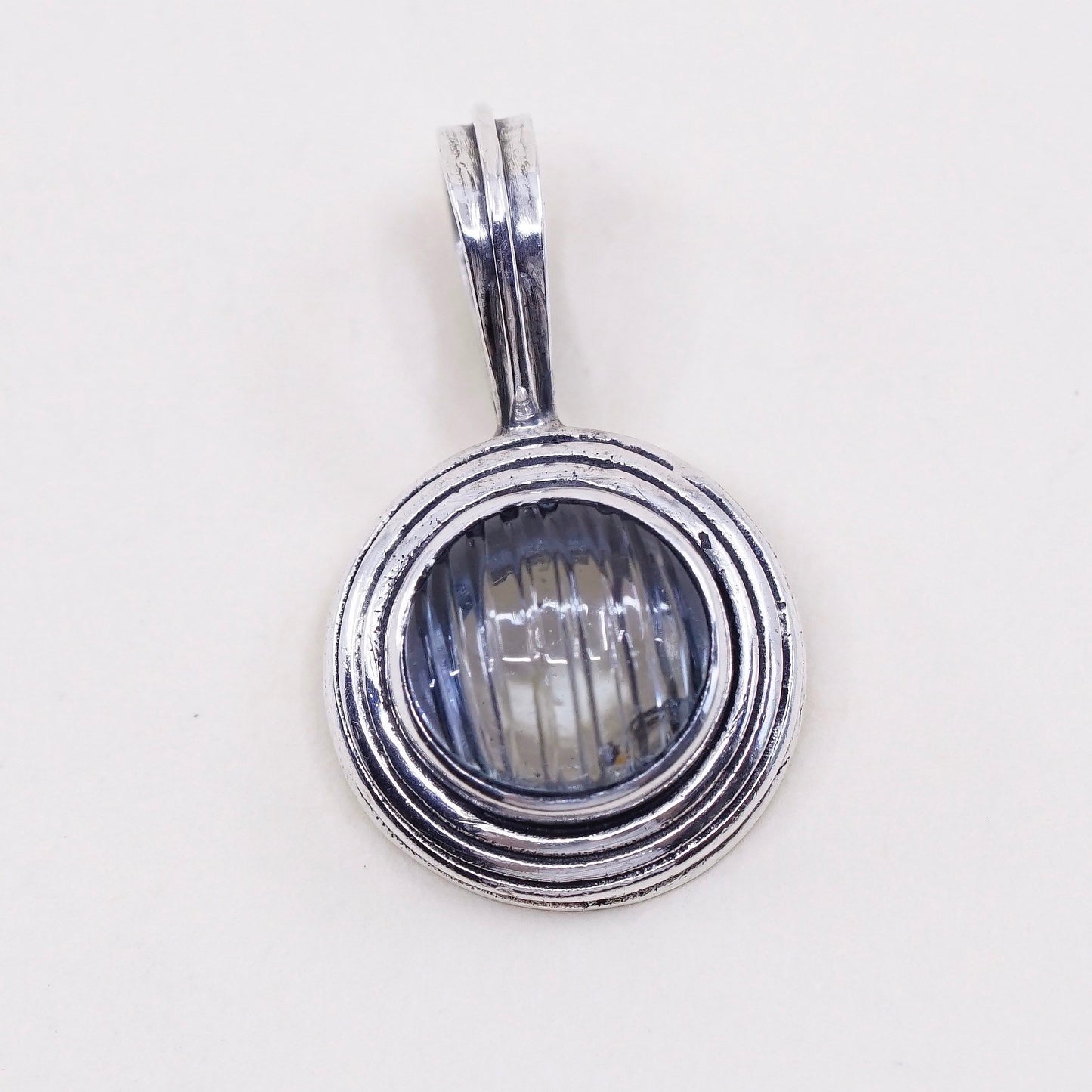 Vintage Israel sterling silver pendant, 925 silver with light blue glass