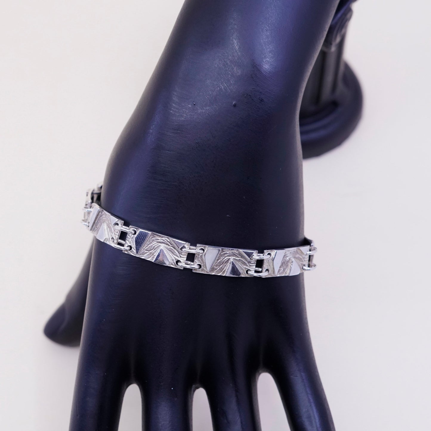 7.5”, sterling silver handmade tennis bracelet, 925 embossed rectangular chain