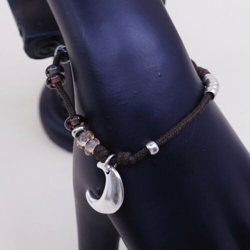 Size Adjustable, Vtg uno de 50 Handmade Bracelet W/ Brown Thread N Moon Charm