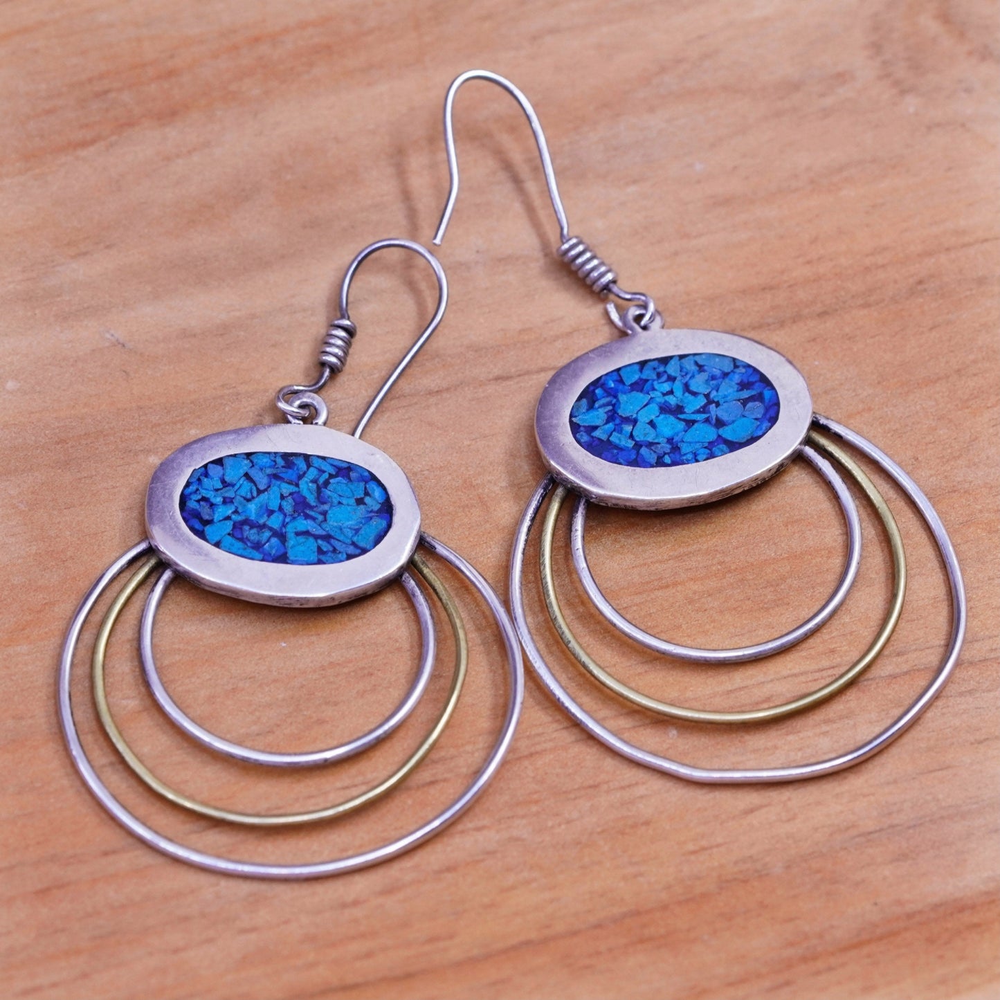 Vintage Southwestern 925 Sterling silver handmade loop earrings with turquoise