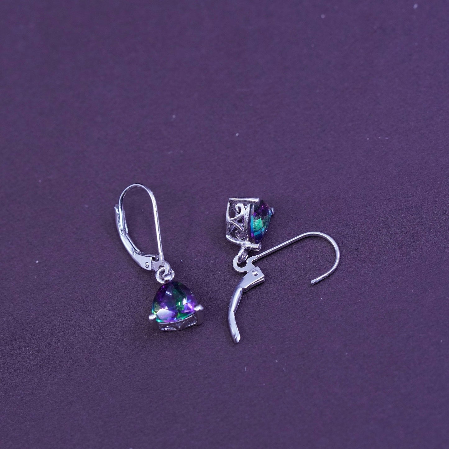 Vintage Sterling 925 silver handmade earrings with rainbow topaz