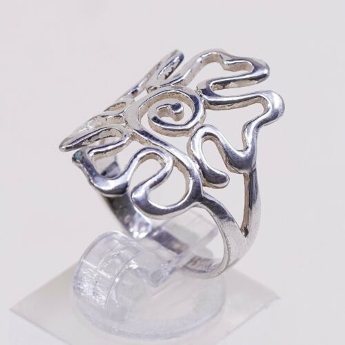 Size 8 Vtg Sterling 925 Silver Handmade Rose Bud Flower Band Ring, Stamped 925