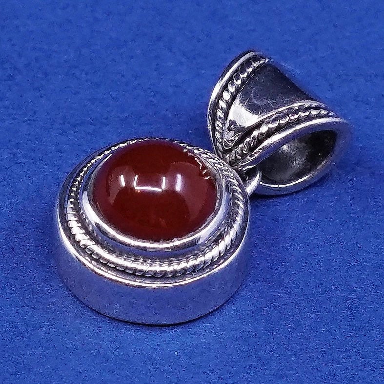 Lori Bonn sterling silver handmade pendant, 925 charm w/ carnelian bead