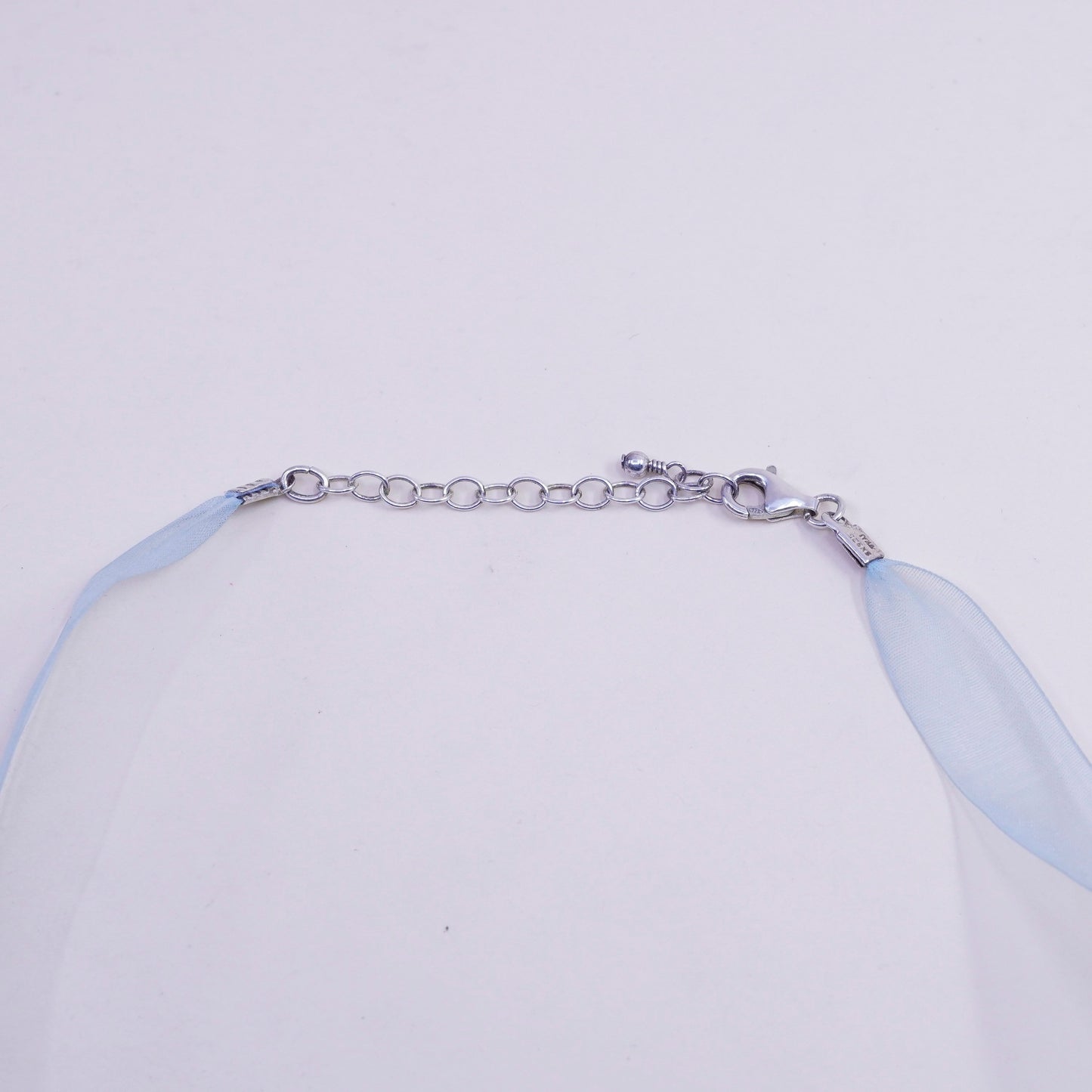 16+2”, vintage Sterling silver handmade chain with mint green fiber chain