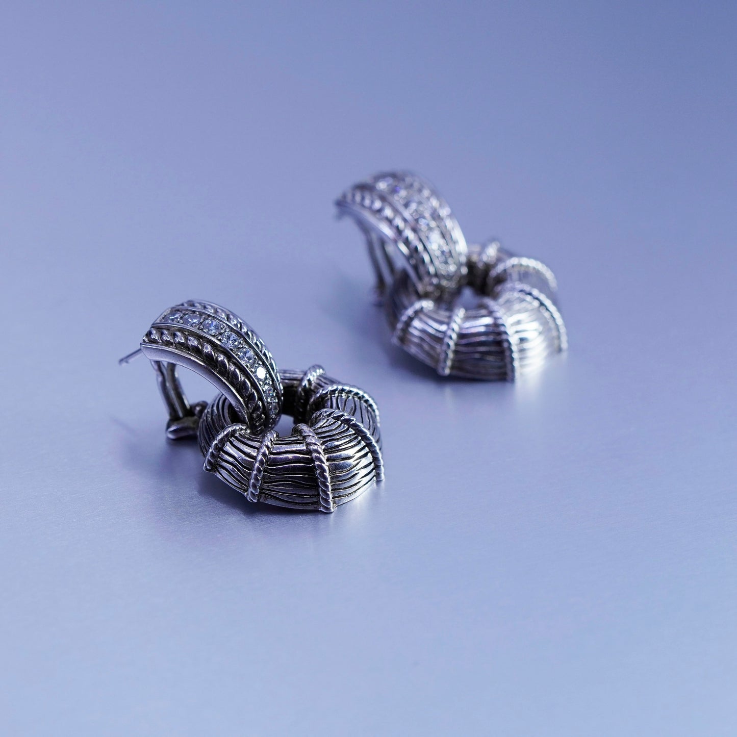 Judith Ripka Sterling 925 silver handmade earrings, round diamonique dangles