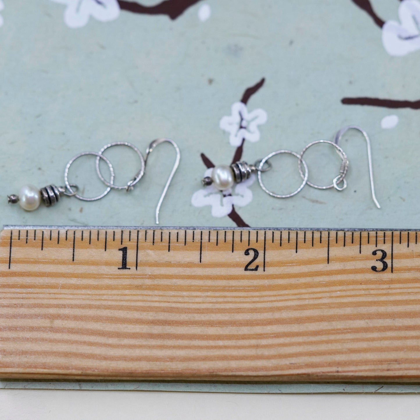 Vintage Sterling 925 silver handmade earrings with pearl drops