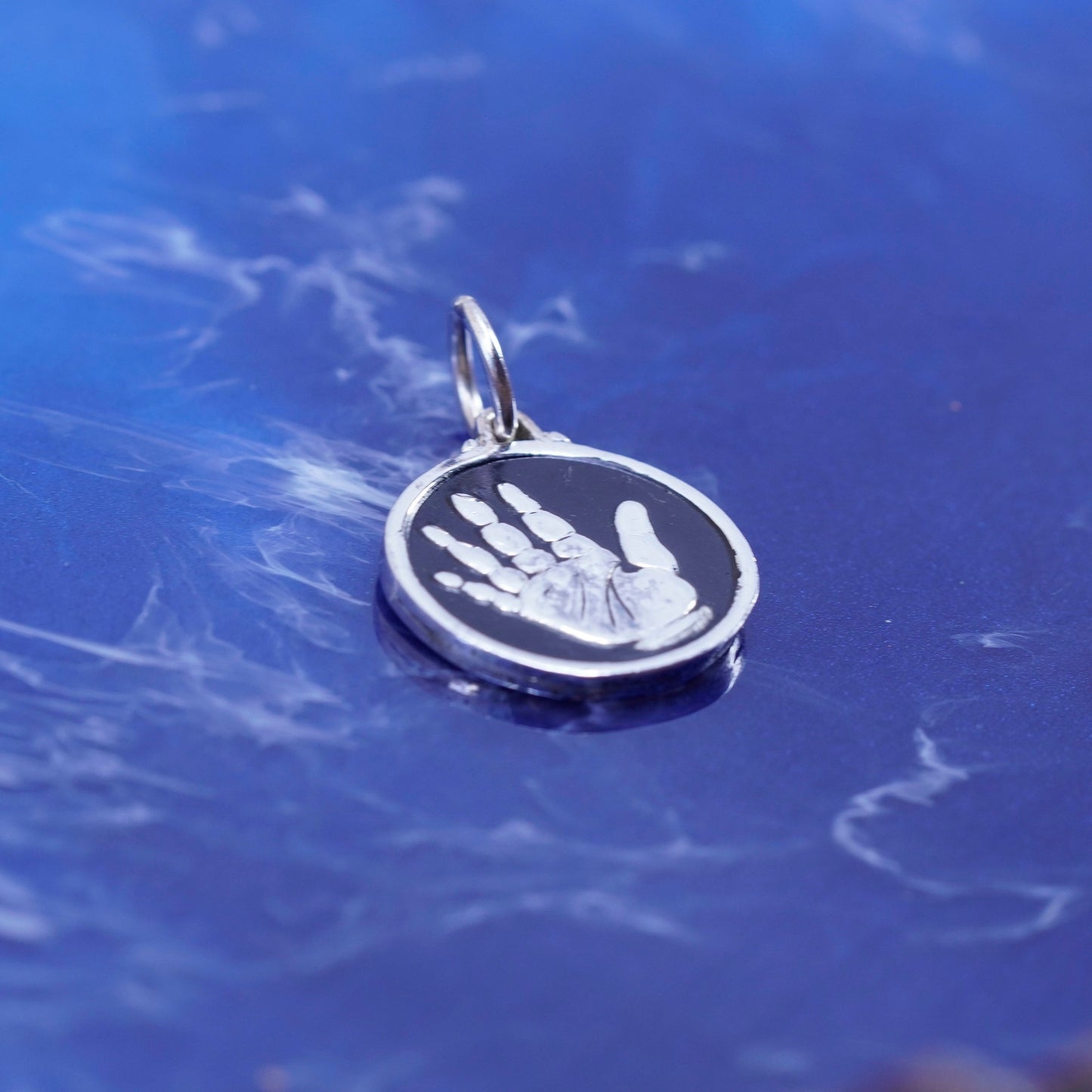 Vintage Sterling silver handmade pendant, 925 “grandmother” charm w/ baby hand