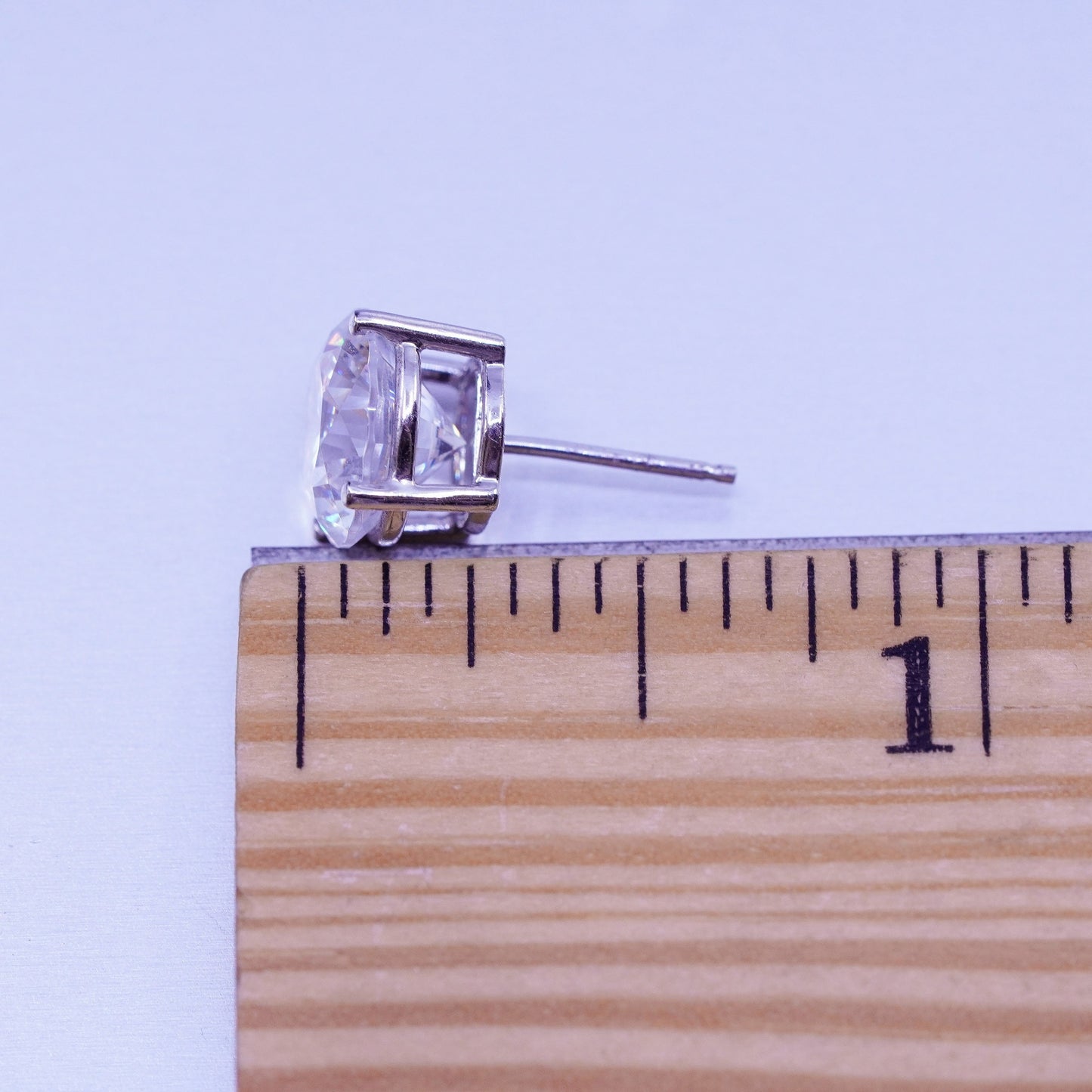 10mm, Vintage Sterling 925 silver earrings, studs with cz inlay