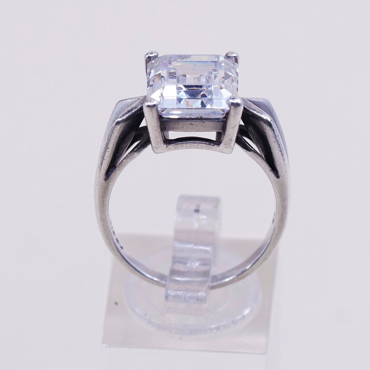 Size 8.5, vintage handmade Sterling 925 silver Statement ring w/ Square Cz