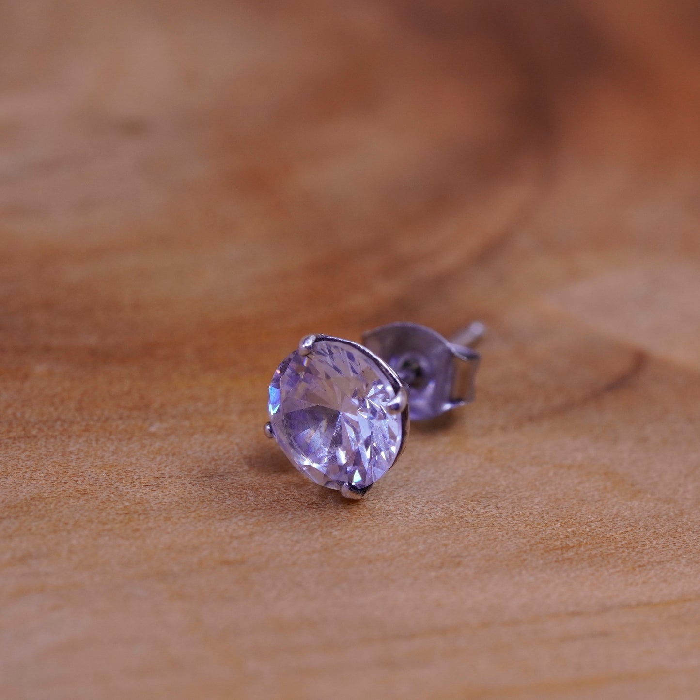 6mm, vintage Sterling silver clear round crystal studs, cz earrings