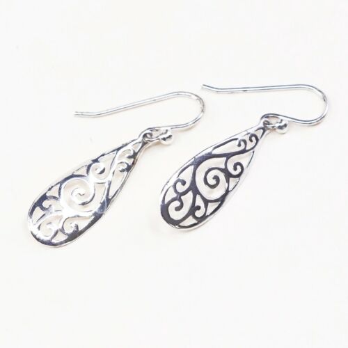 Vtg Sterling 925 Silver Handmade Filigree Teardrop Shaped Earrings