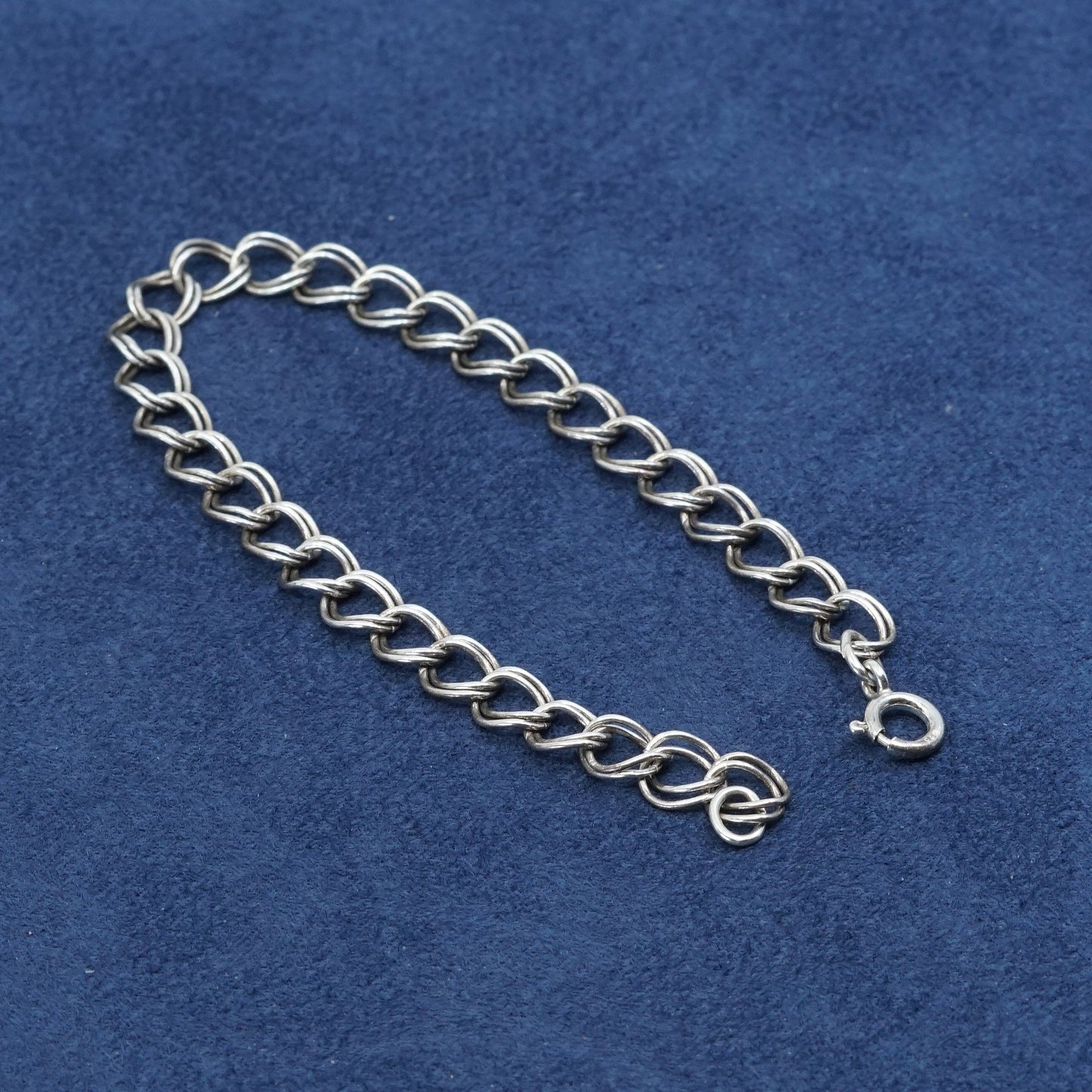 7", 6mm vtg italy Sterling silver handmade charm bracelet 925 double curb chain