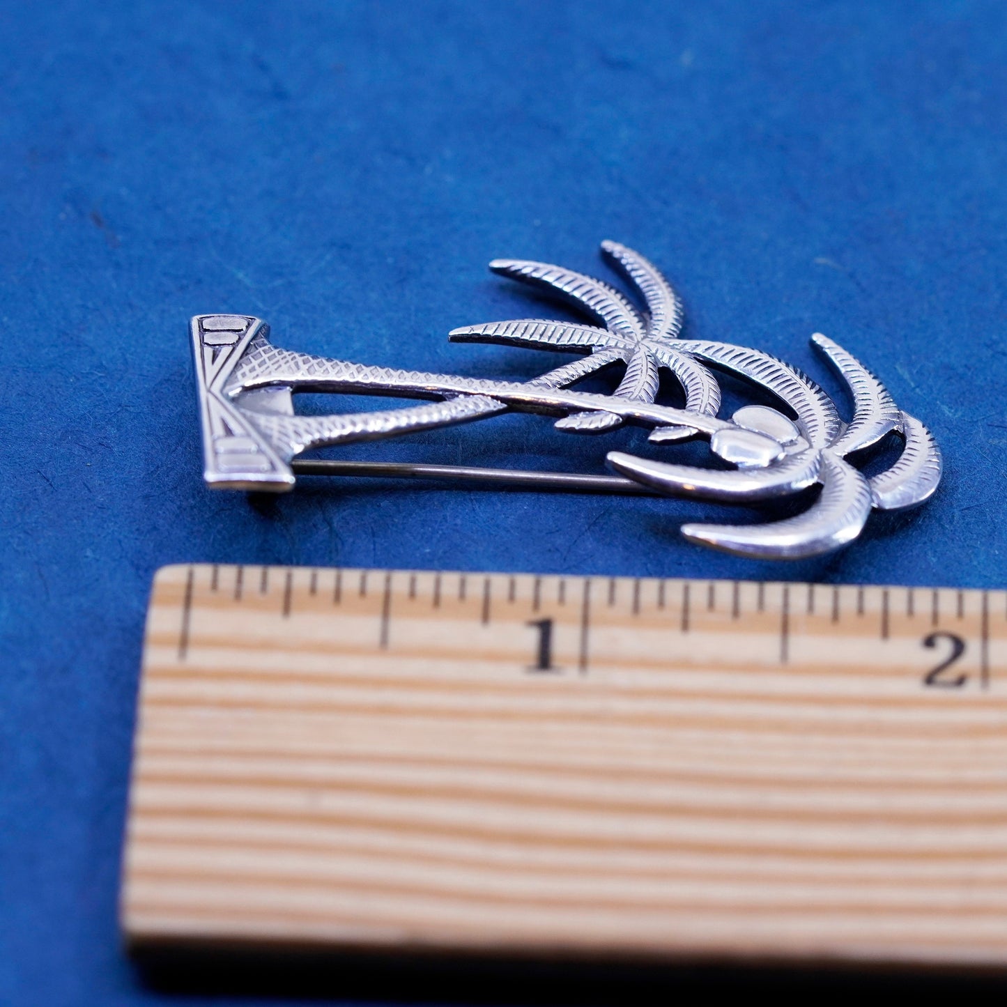 Vintage sterling silver handmade brooch, 925 coconut trees pin