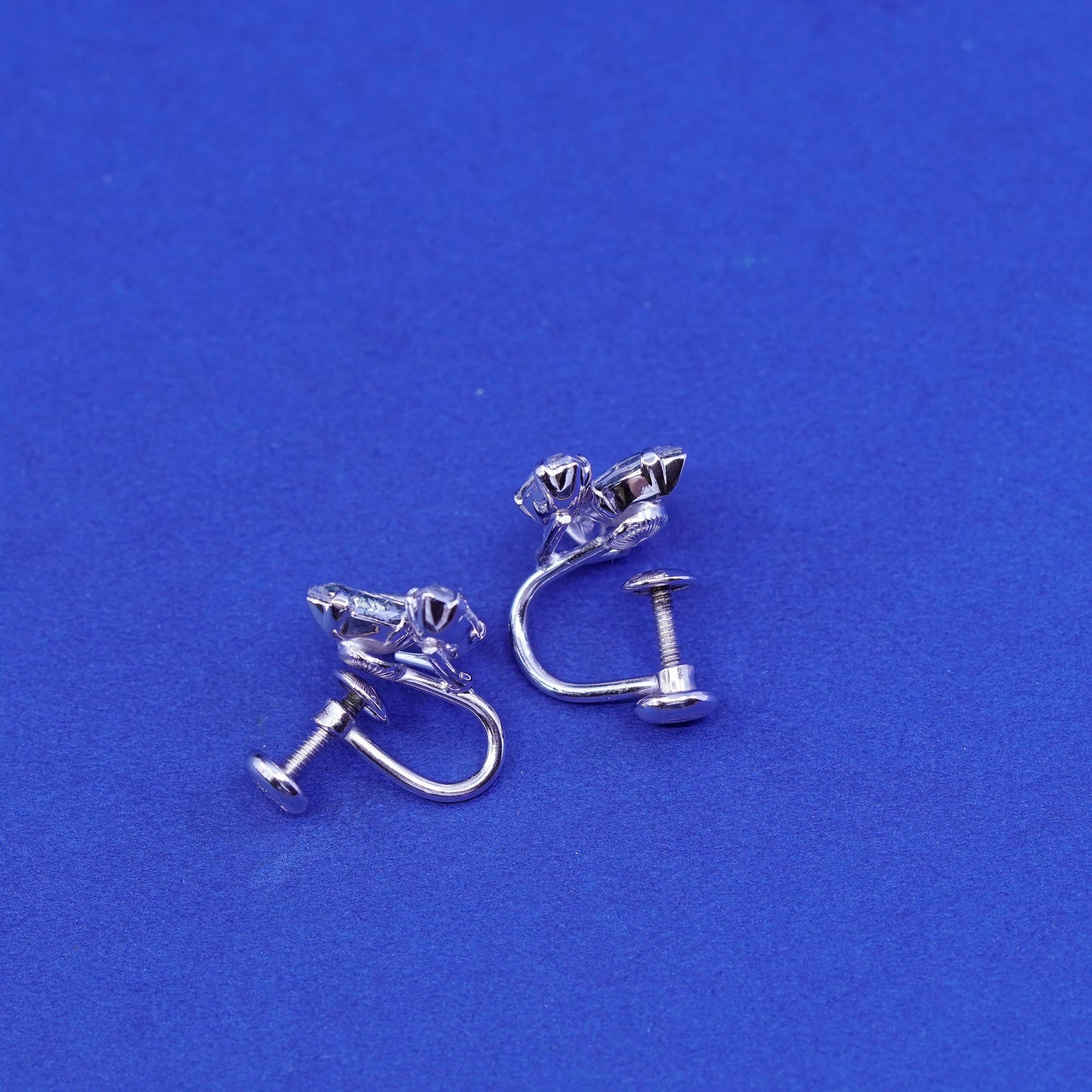 Vintage vandell Sterling 925 silver screw back earrings with clear Rhinestone