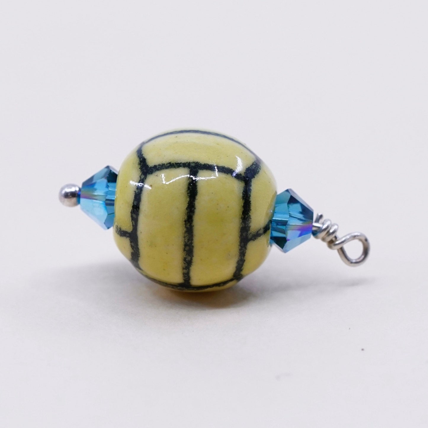 Vintage Sterling silver handmade pendant, fine 925 silver wire with yellow bead