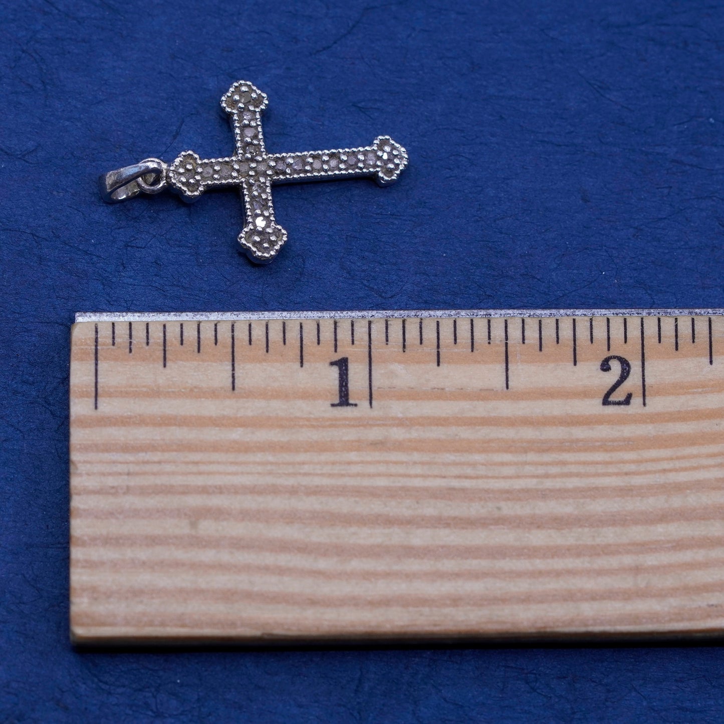 Vintage Sterling silver handmade pedant, 925 cross with cluster genuine diamond