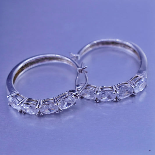 1”, vintage Sterling silver handmade earrings, 925 Huggie hoops with Cz