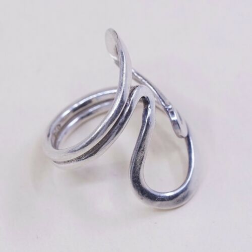 Sz 6.75 Vtg Sterling Silver Handmade Ring 925 Band Wavy, Stamped 925