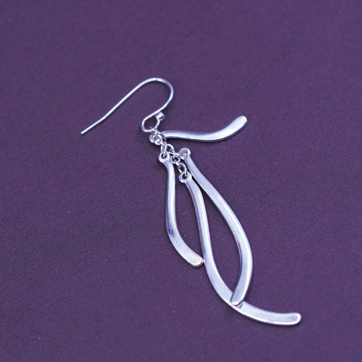 Vintage sterling silver handmade earrings, 925 fringe wavy