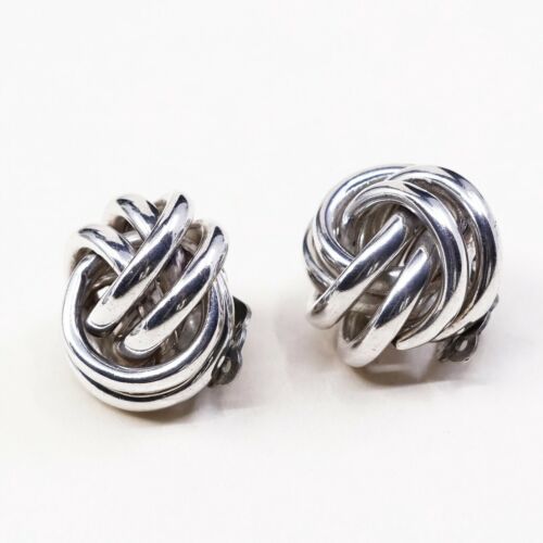 VINTAGE Zina Handmade Sterling Silver 925 EARRINGS, Entwined Braided Clip On