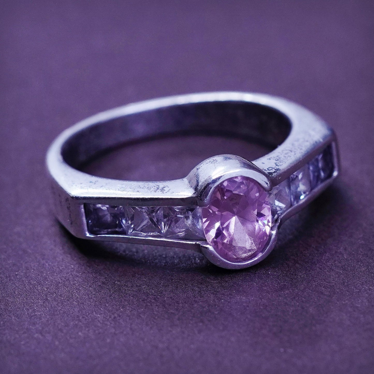 Size 6.5, Sterling silver handmade ring, 925 band with oval pink Cz stone