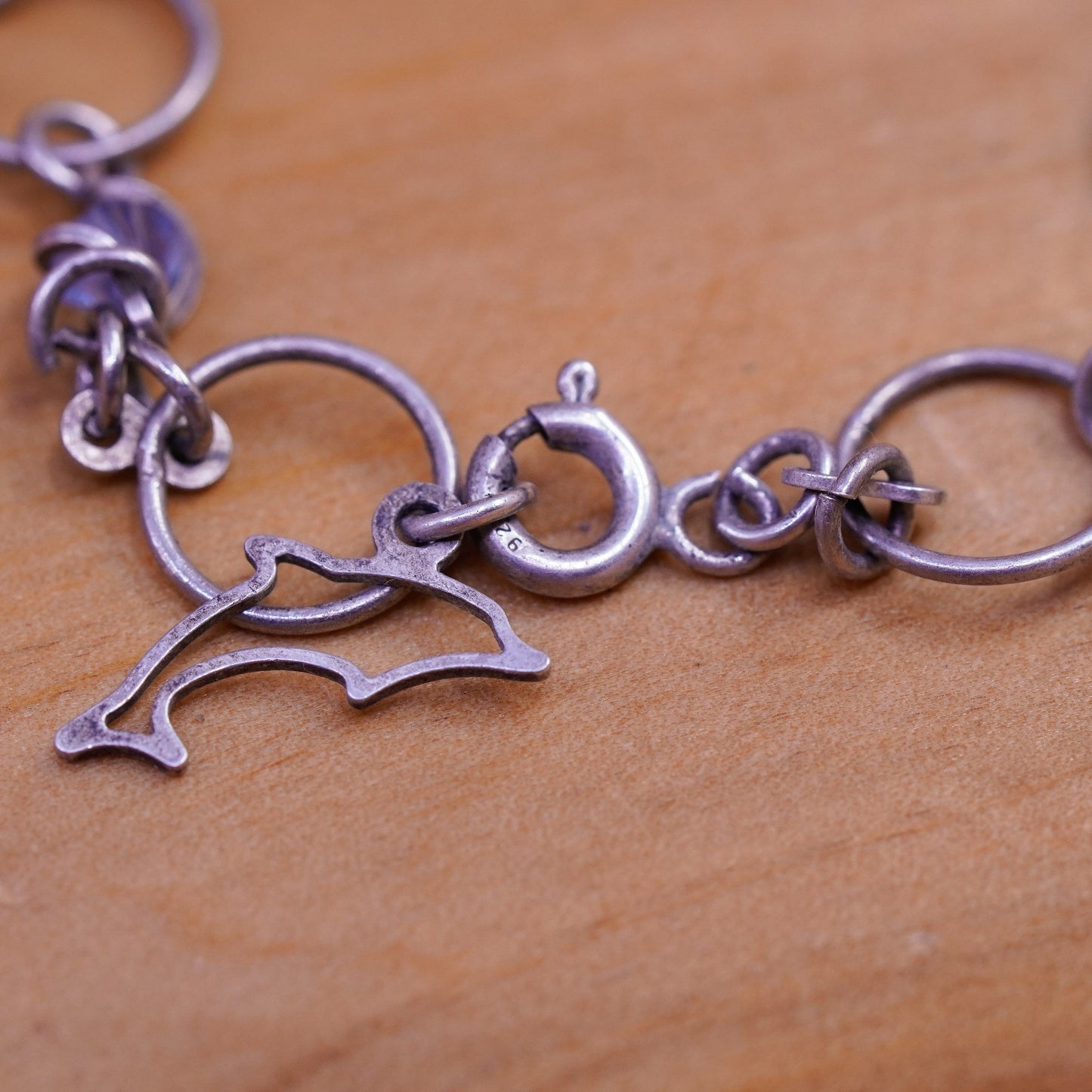 6.5”, vintage Sterling silver handmade bracelet, 925 chain with dolphin charms