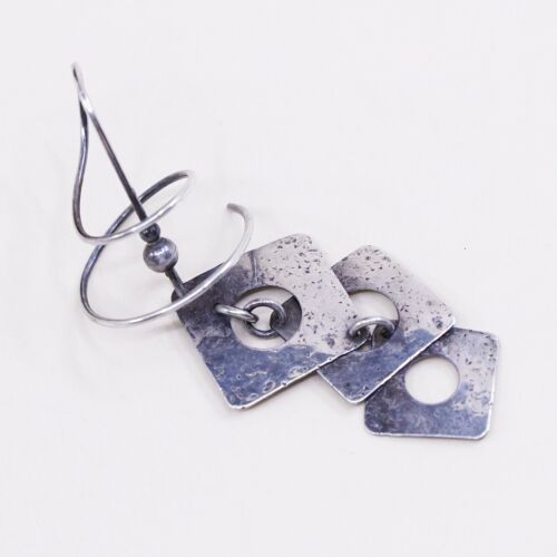 Vintage Sterling Silver Handmade Earrings, 925 Silver Swirl Whirly Dangles