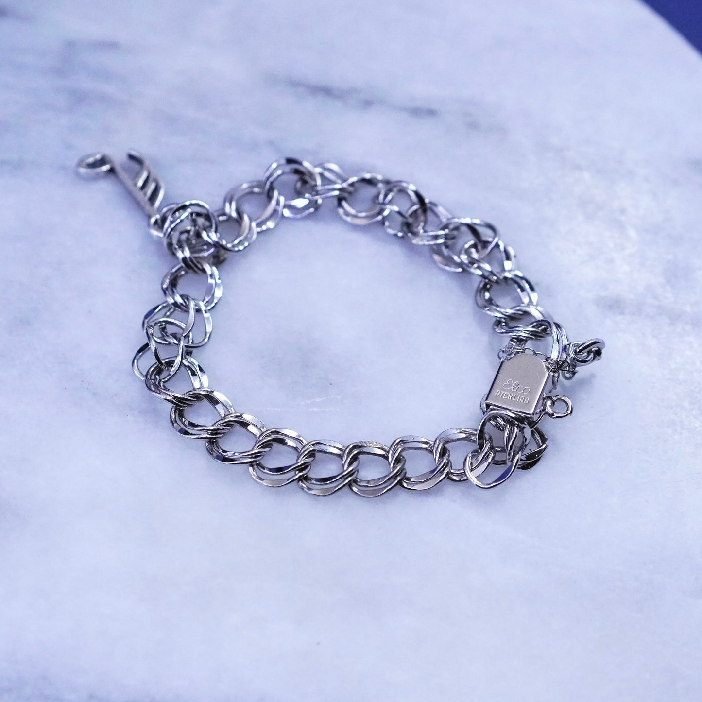 6.5”, Sterling silver bracelet, 925 double curb chain music note symbol charm