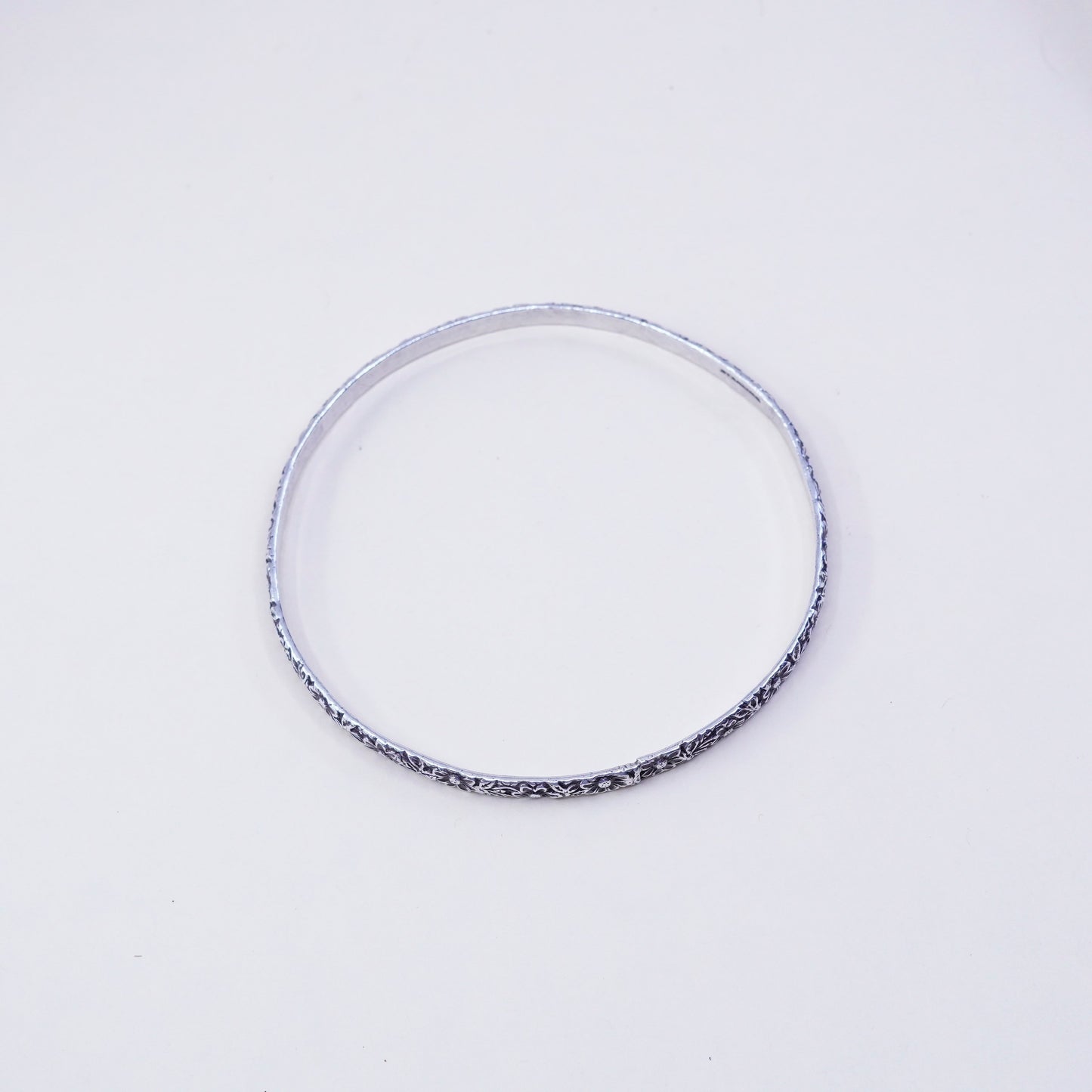 8.25”, vintage sterling 925 silver handmade floral textured bracelet, bangle