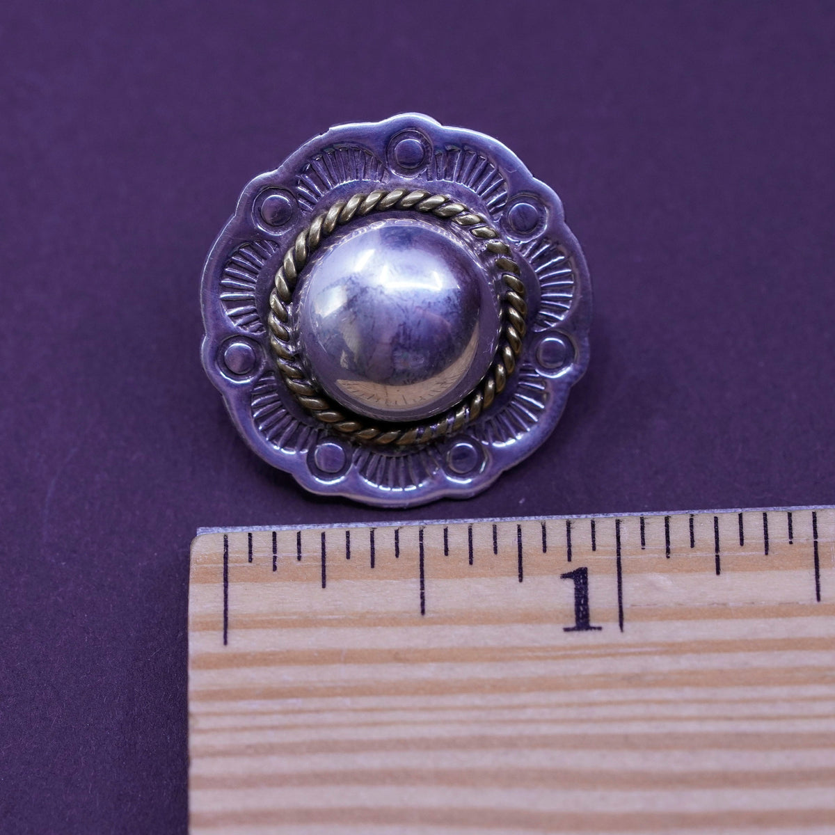 two tone Mexico Sterling silver earrings, 925 flower studs with brass cable