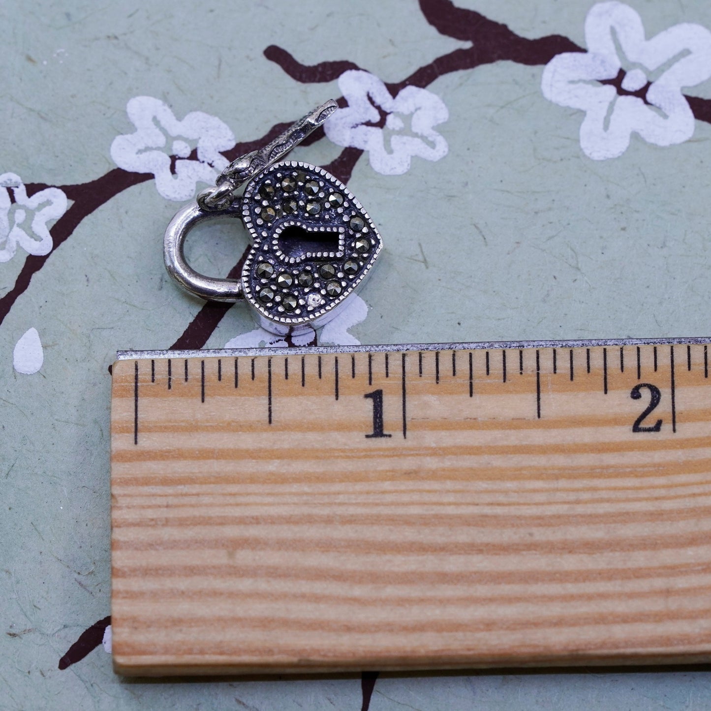 Judith jack sterling 925 silver handmade heart lock and key pendant marcasite
