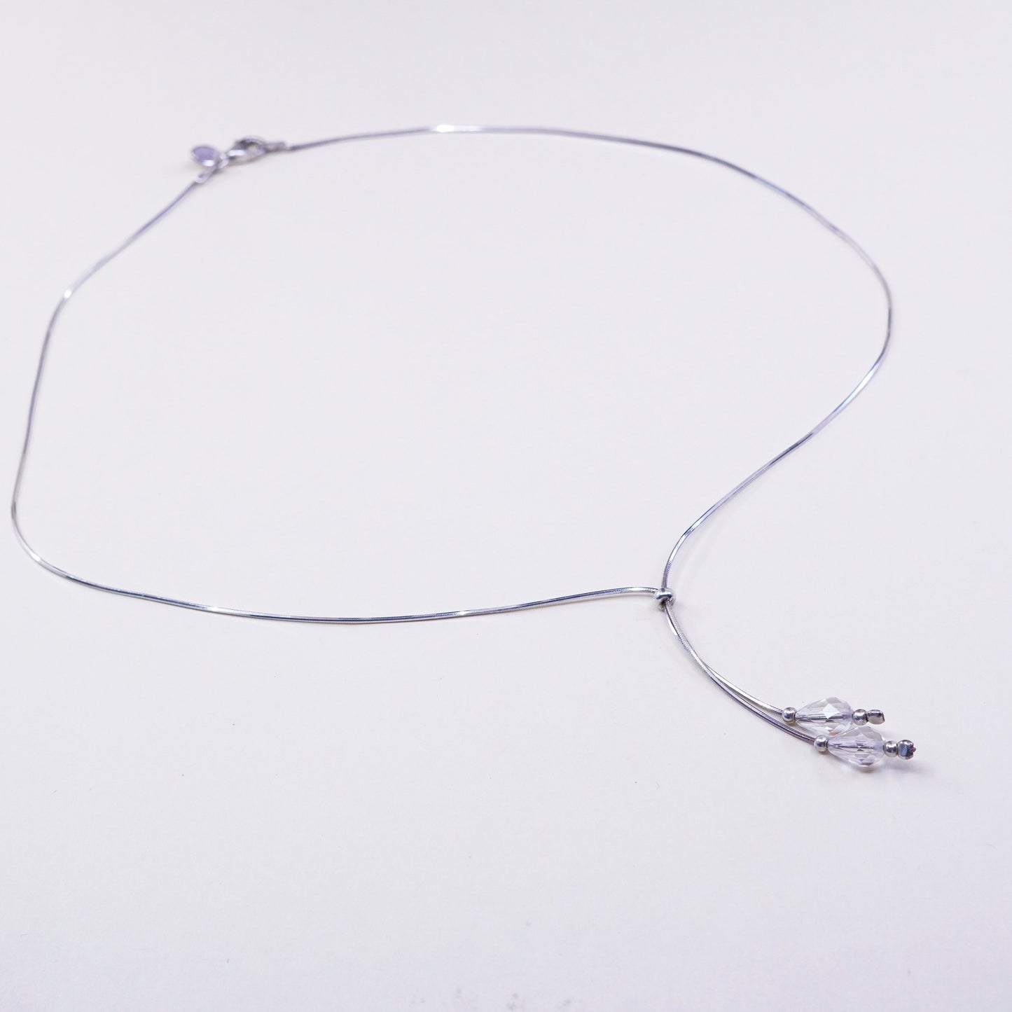 16”, 925 italy dyadema Sterling Silver Circle Chain Necklace W/ Crystal Pendant