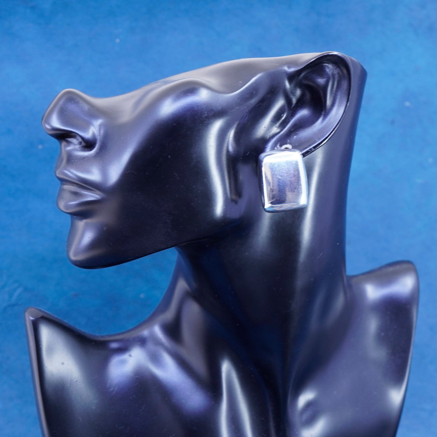 Vintage Sterling silver handmade earrings, 925 square button clip on