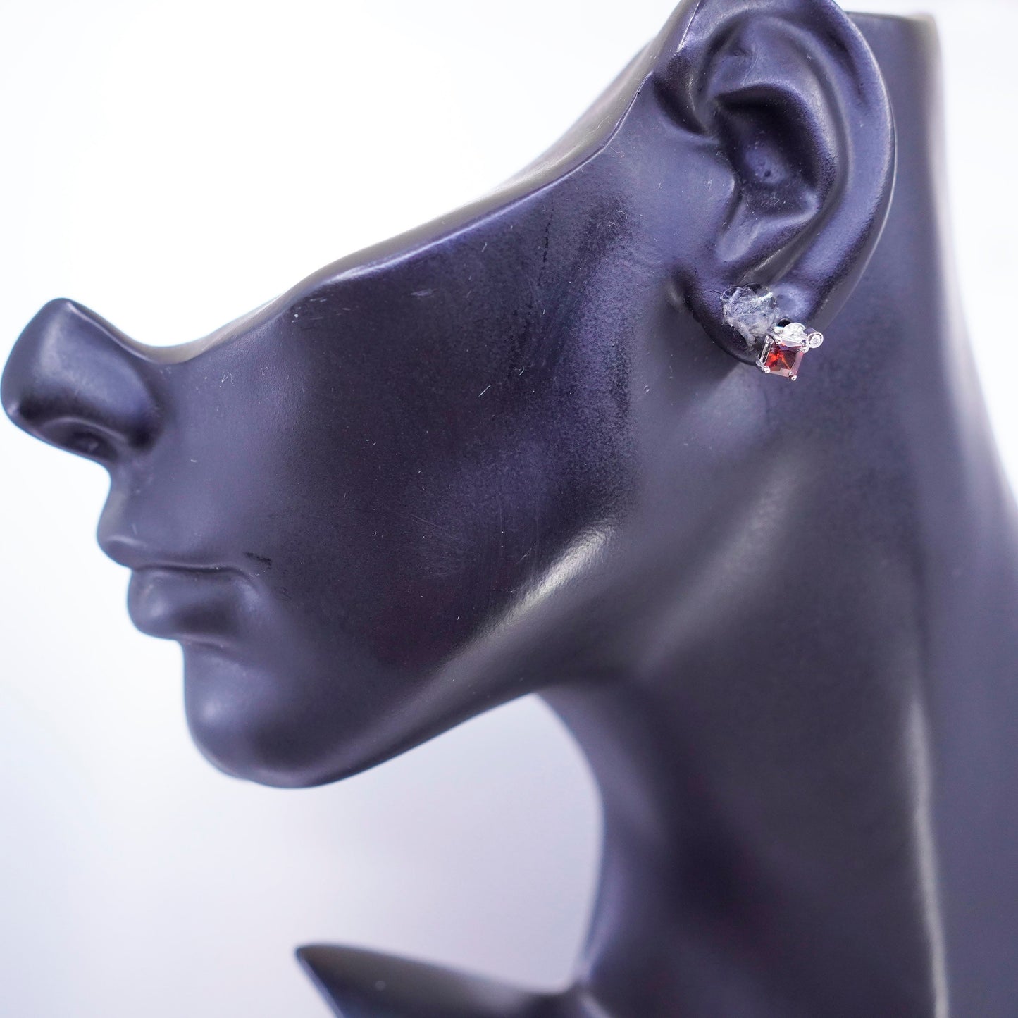 Vintage Sterling 925 silver handmade earrings, studs with ruby
