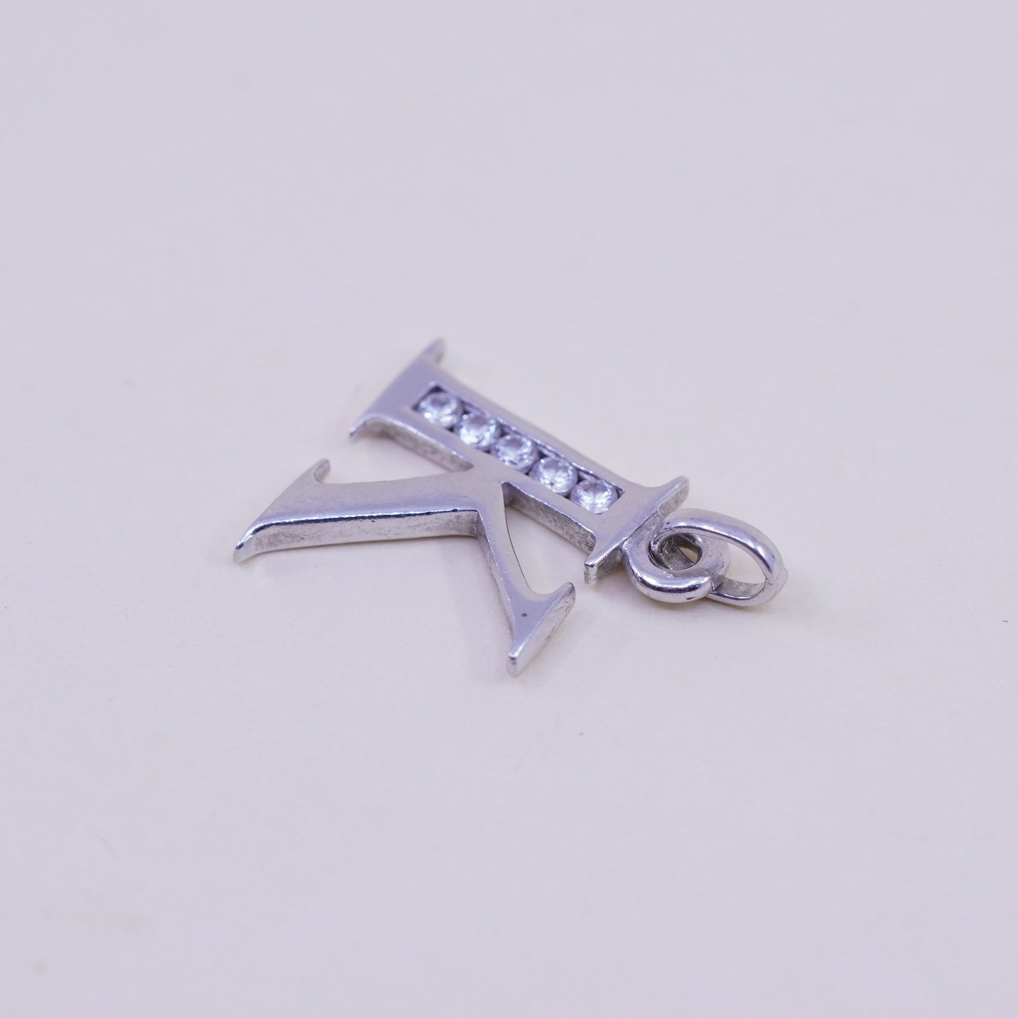 Vintage sterling silver handmade pendant, 925 initial “K” charm with cz