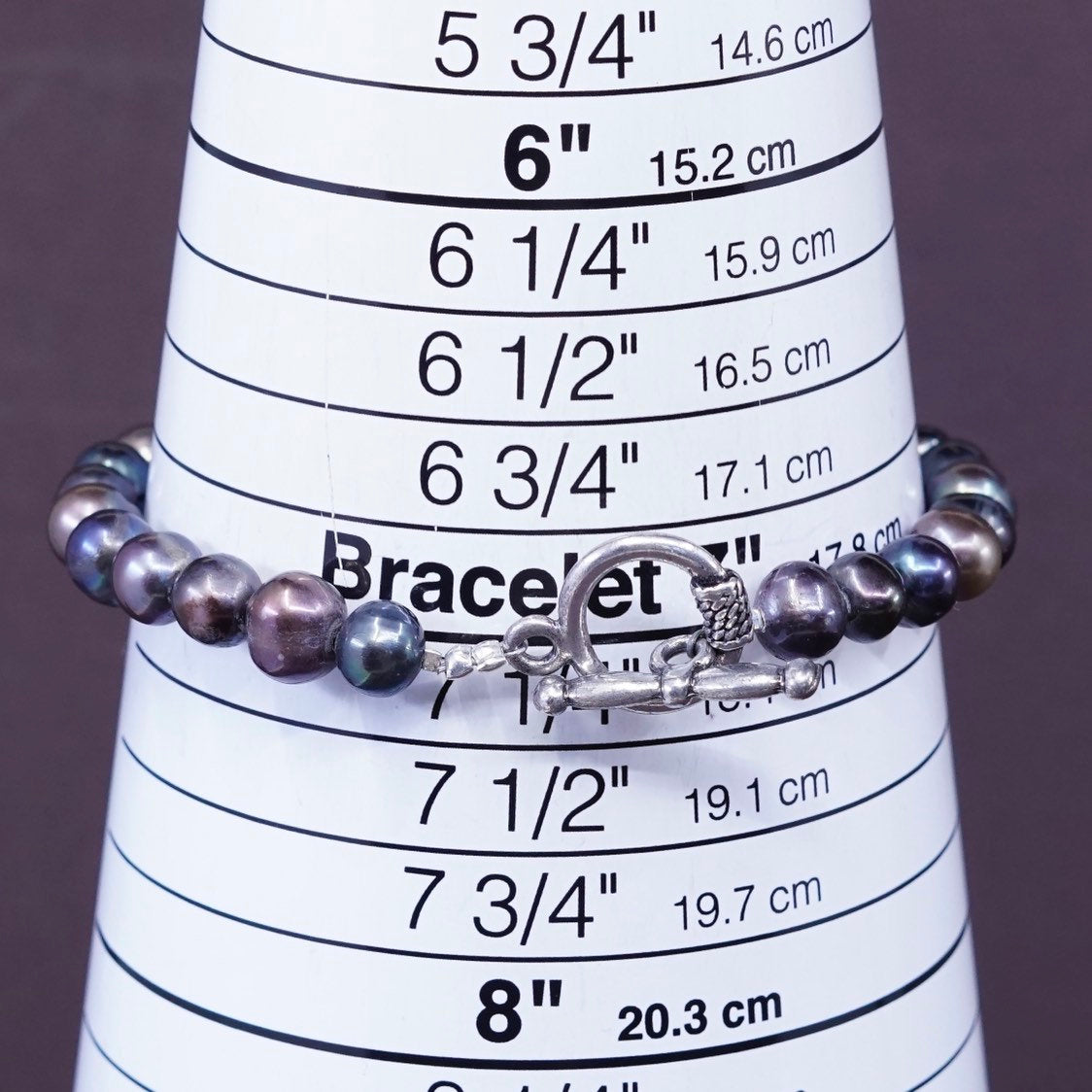 7.25" handmade Tahitian pearl beads bracelet, sterling 925 silver toggle