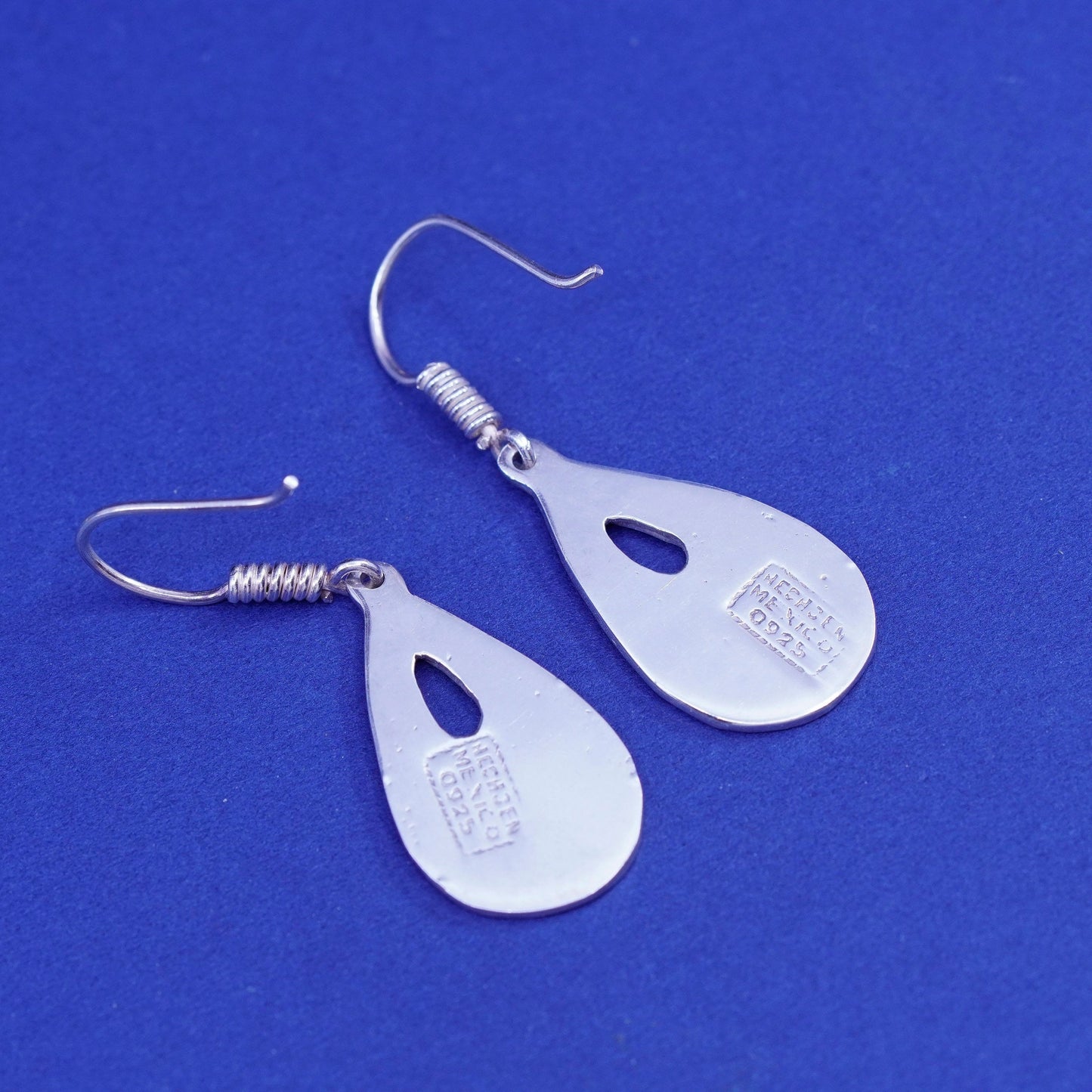 Vintage sterling 925 silver handmade teardrop earrings with turquoise inlay