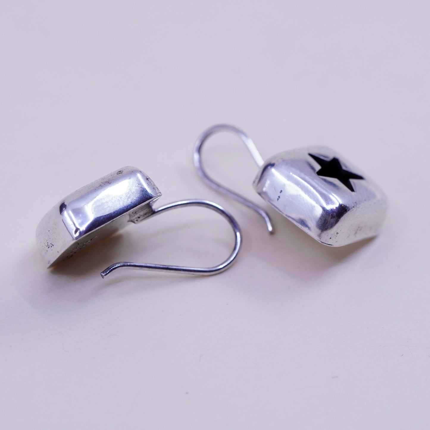 Vintage sterling silver handmade modern earrings, 925 star drops