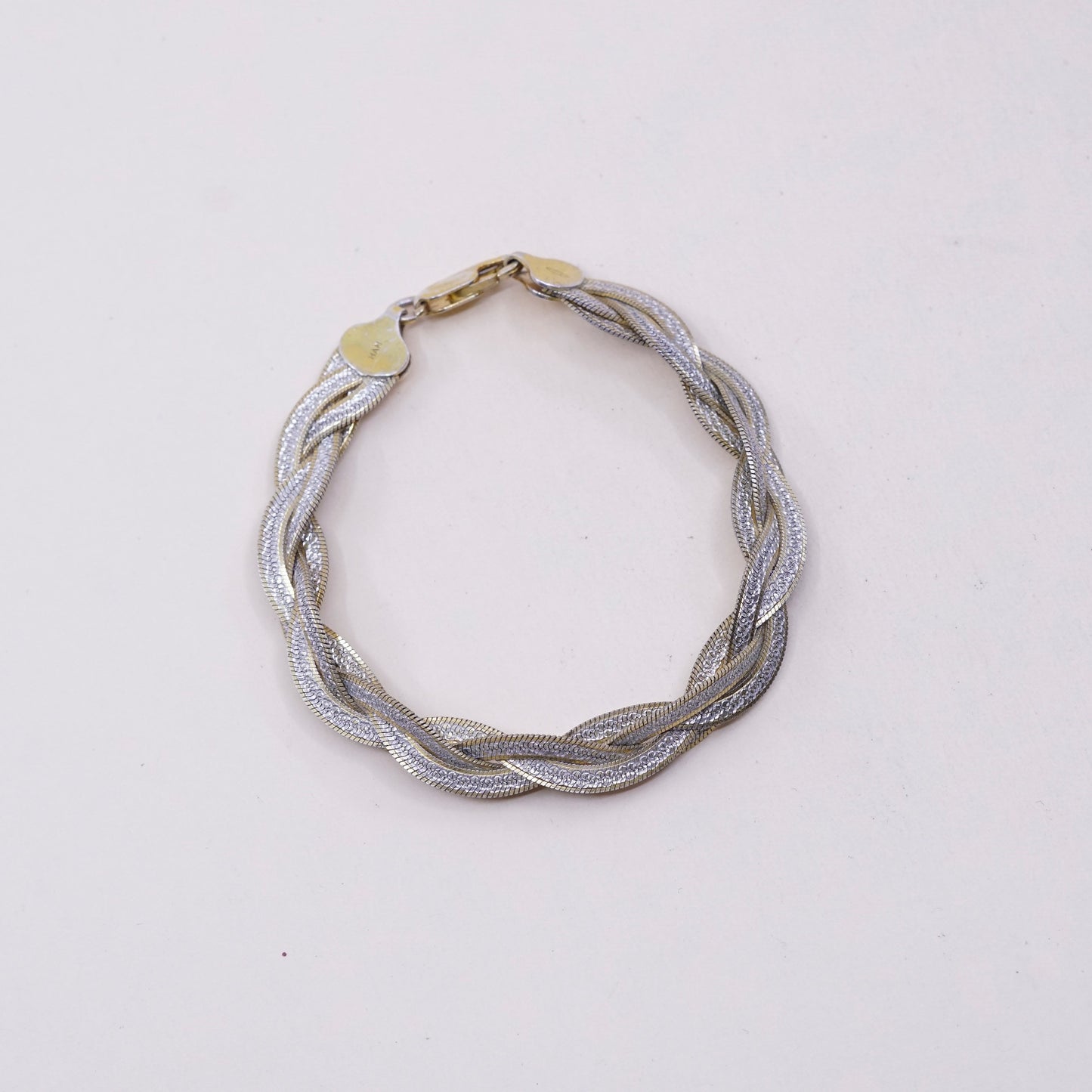 7”, vermeil gold over sterling silver, italy 925 woven herringbone bracelet
